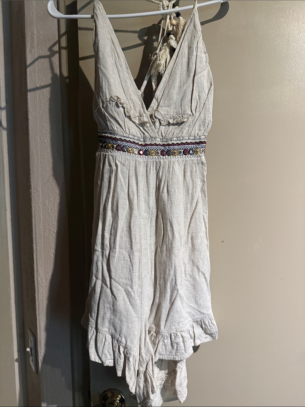 SHEIN Cream Mini Dress with Beaded Waistband